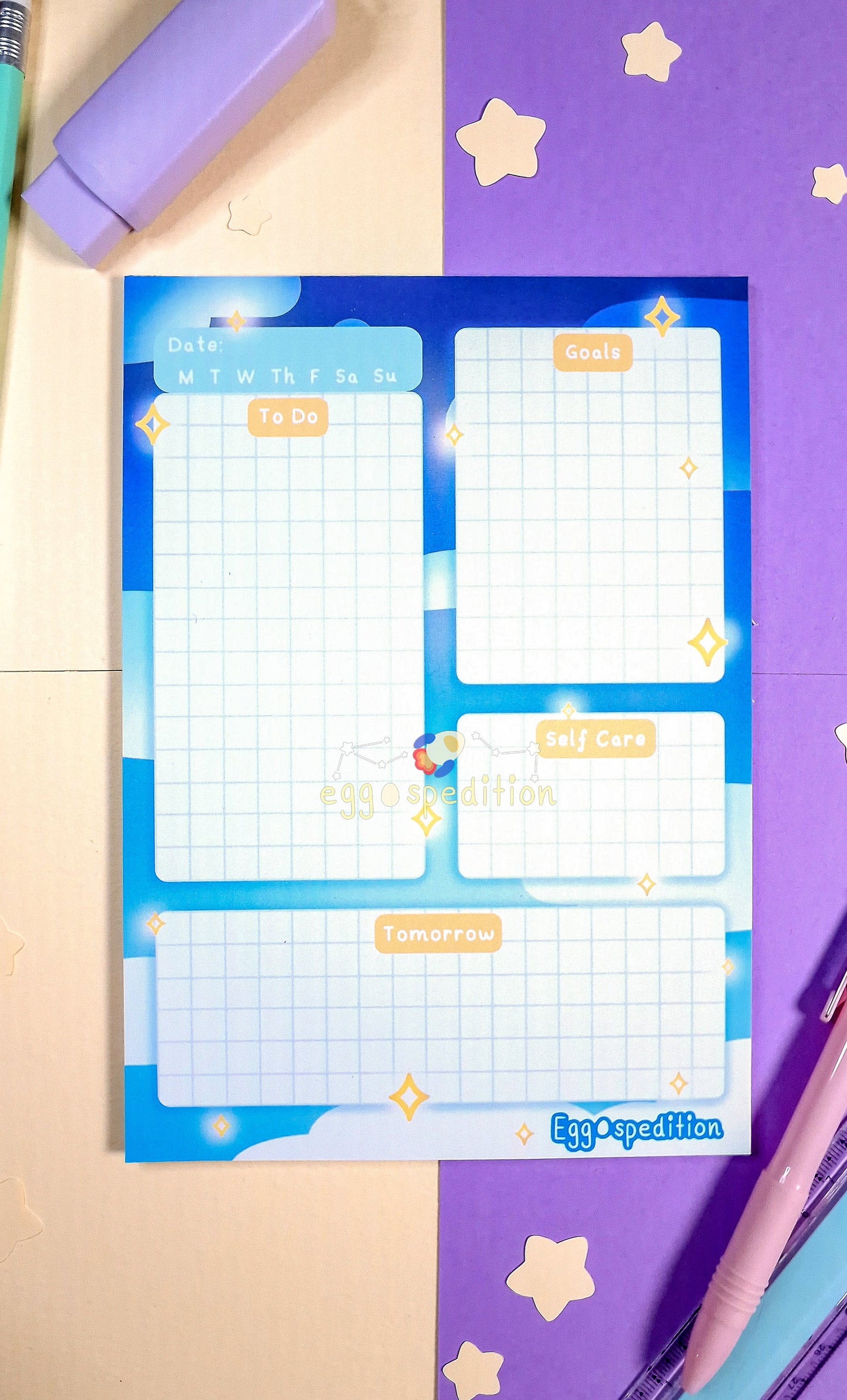 Starry Night Glow Clouds Daily Agenda To-Do List Weekly Tracker Planner Desk Memo Pad
