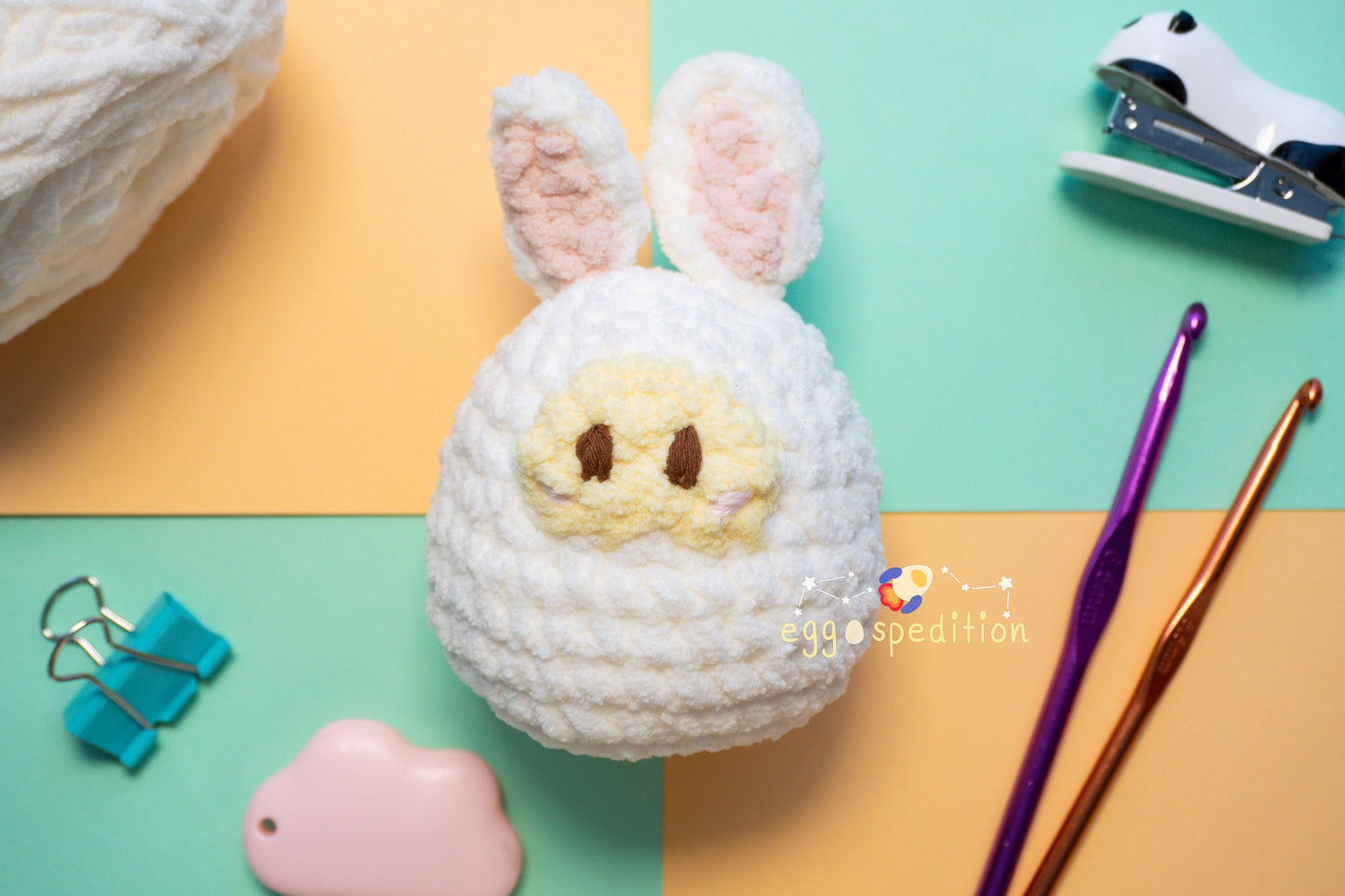 Spring Buddies Crocheted Amigurumi Soft Desk Buddy - Bunny Eggo Chicken Nugget Hatching Chick