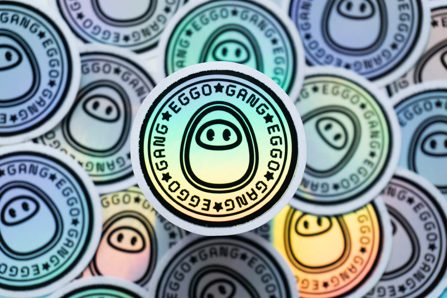 Eggo Gang Holographic Vinyl Die Cut Sticker