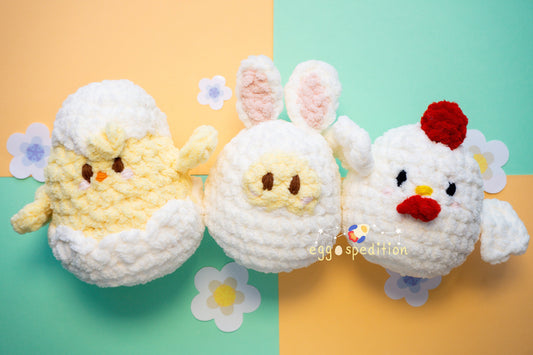 Spring Buddies Crocheted Amigurumi Soft Desk Buddy - Bunny Eggo Chicken Nugget Hatching Chick