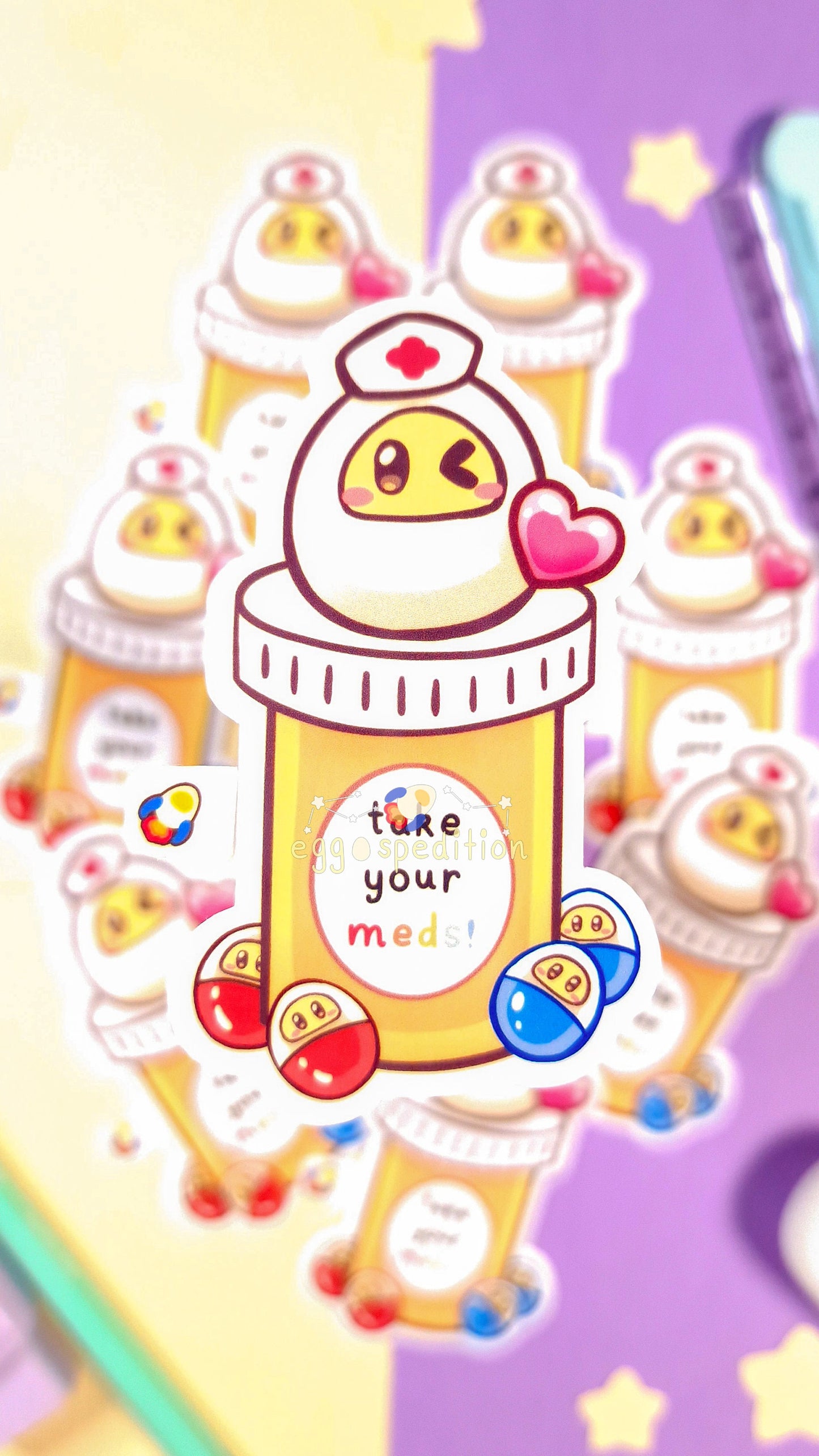 Take Your Meds Nurse Eggo Pill Bottle Reminder Die-cut Selfcare Sticker
