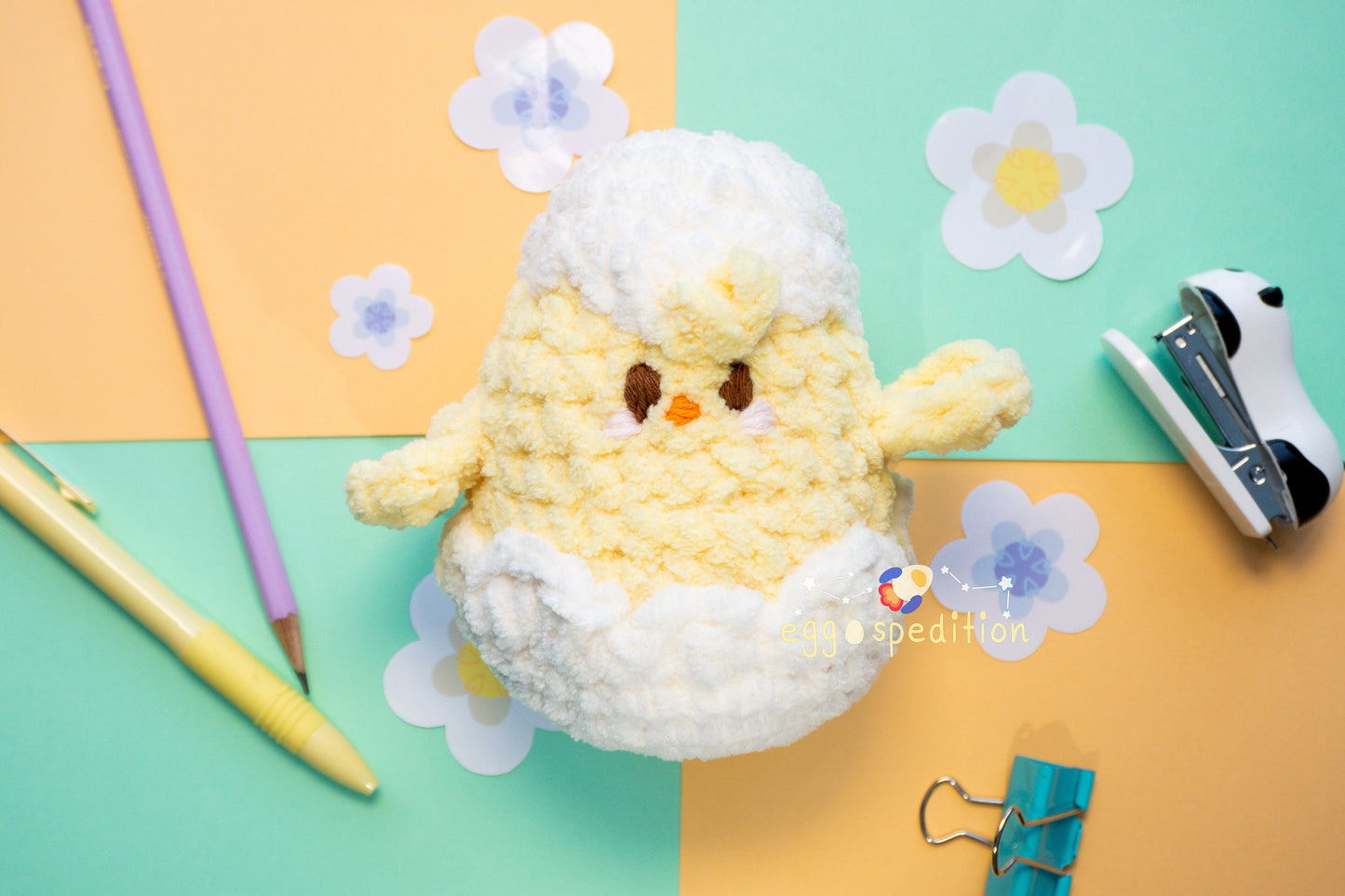 Spring Buddies Crocheted Amigurumi Soft Desk Buddy - Bunny Eggo Chicken Nugget Hatching Chick