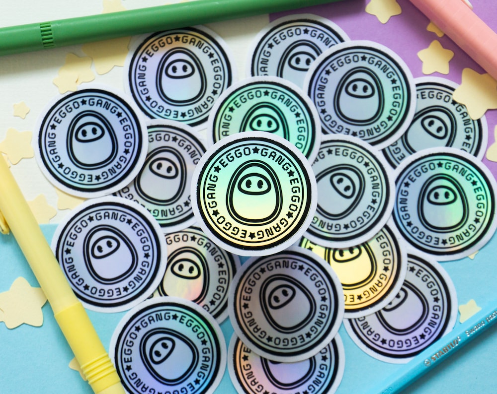Eggo Gang Holographic Vinyl Die Cut Sticker