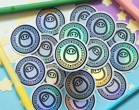 Eggo Gang Holographic Vinyl Die Cut Sticker